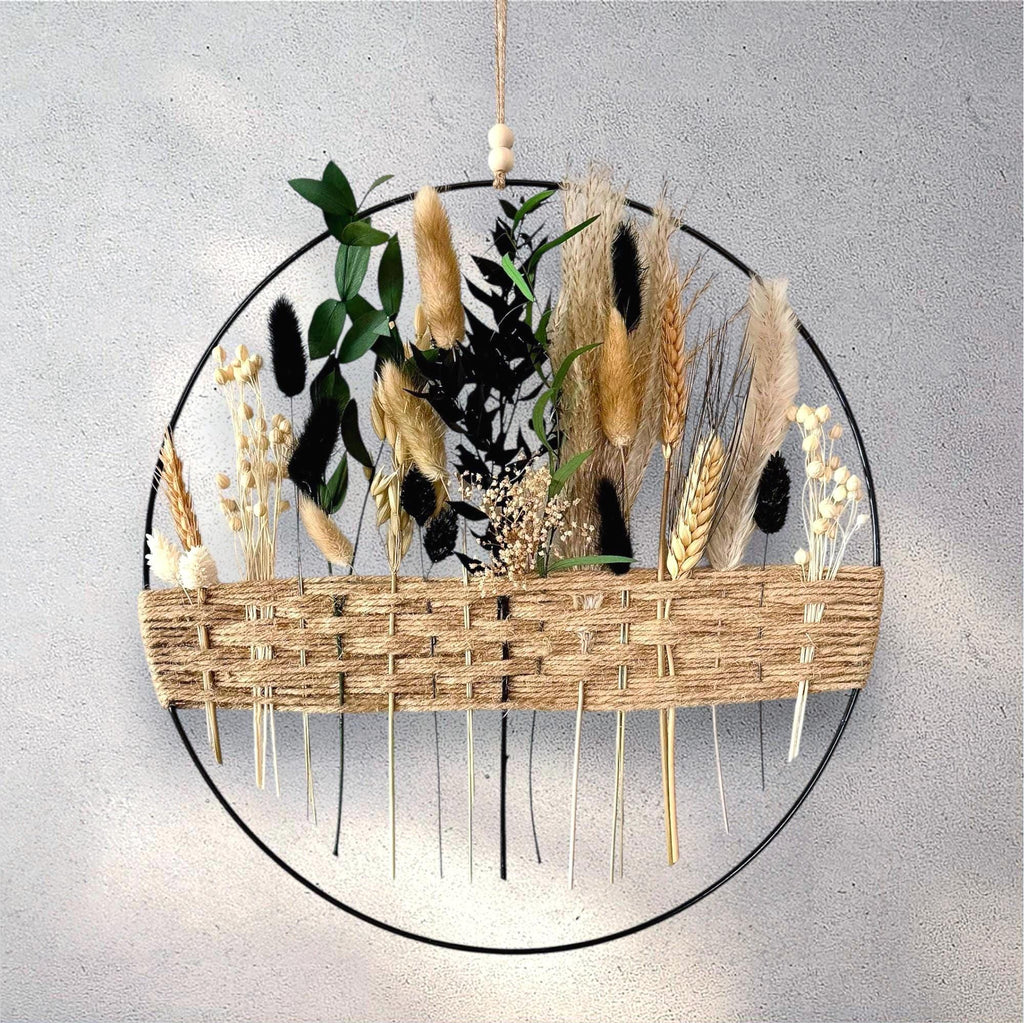 Black & Cream Dried Flower Wreath: Boho Farmhouse Wall Decor