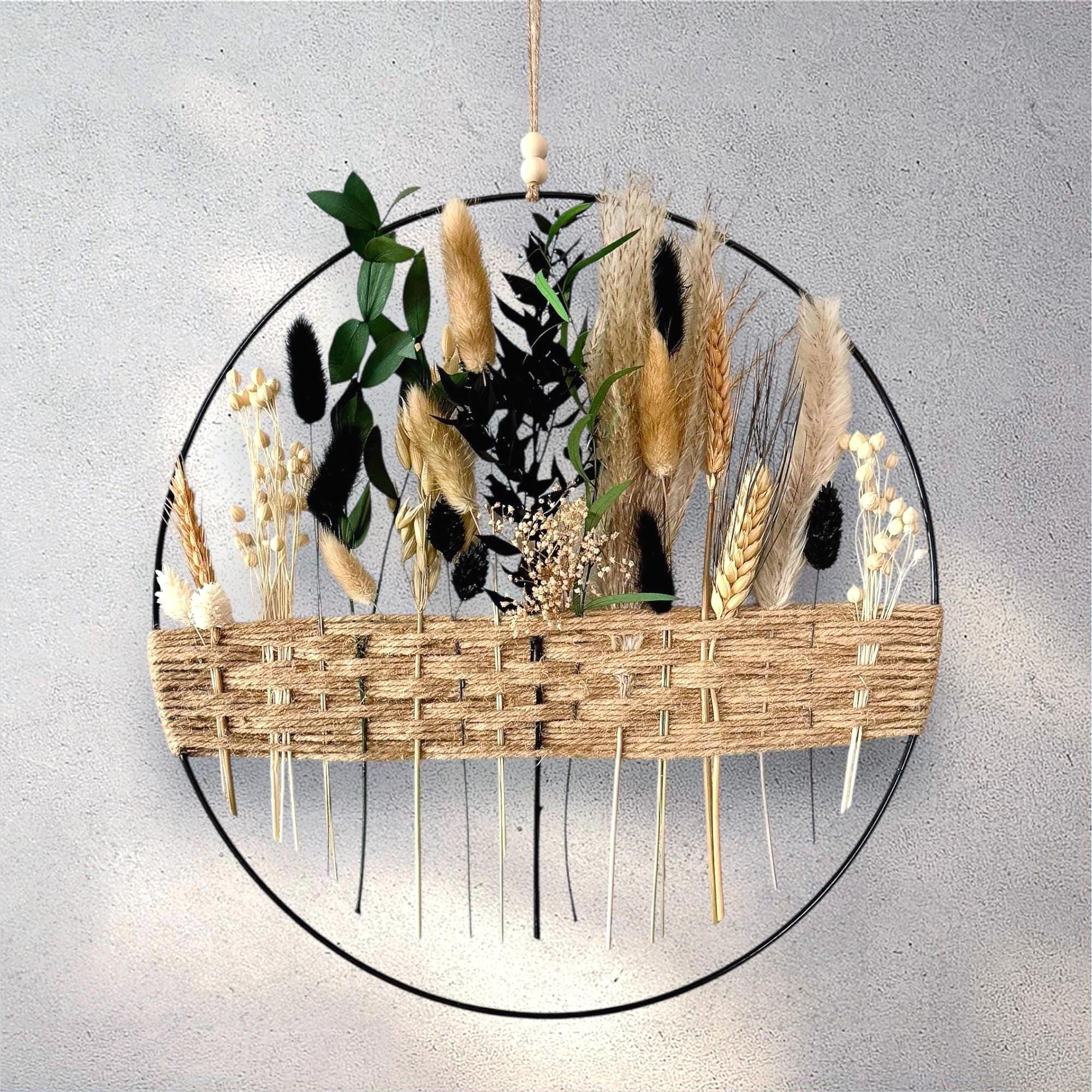 Black & Cream Dried Flower Wreath: Boho Farmhouse Wall Decor