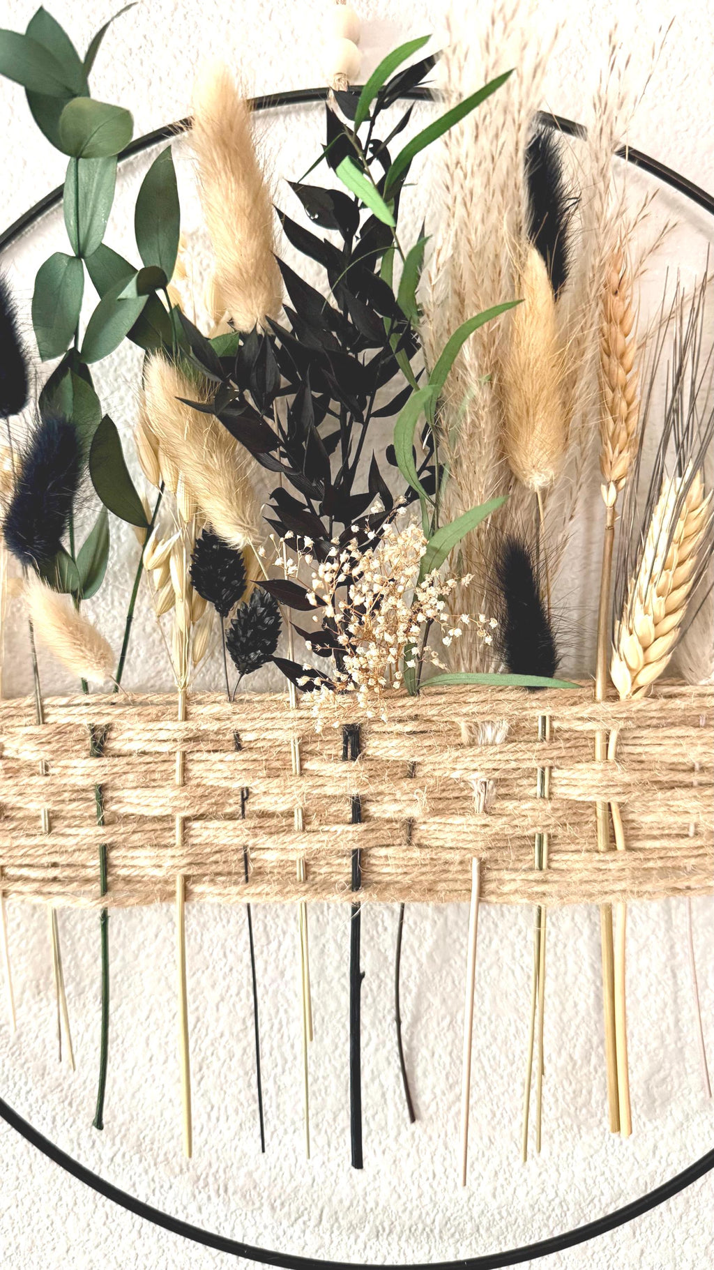 Black & Cream Dried Flower Wreath: Boho Farmhouse Wall Decor