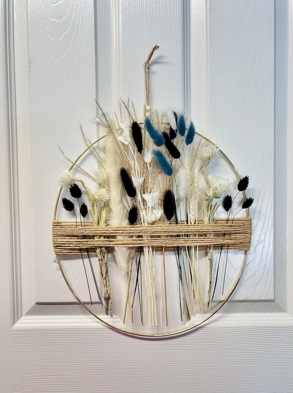 Black & Gold Dried Flower Hoop: Boho Farmhouse Wall Art