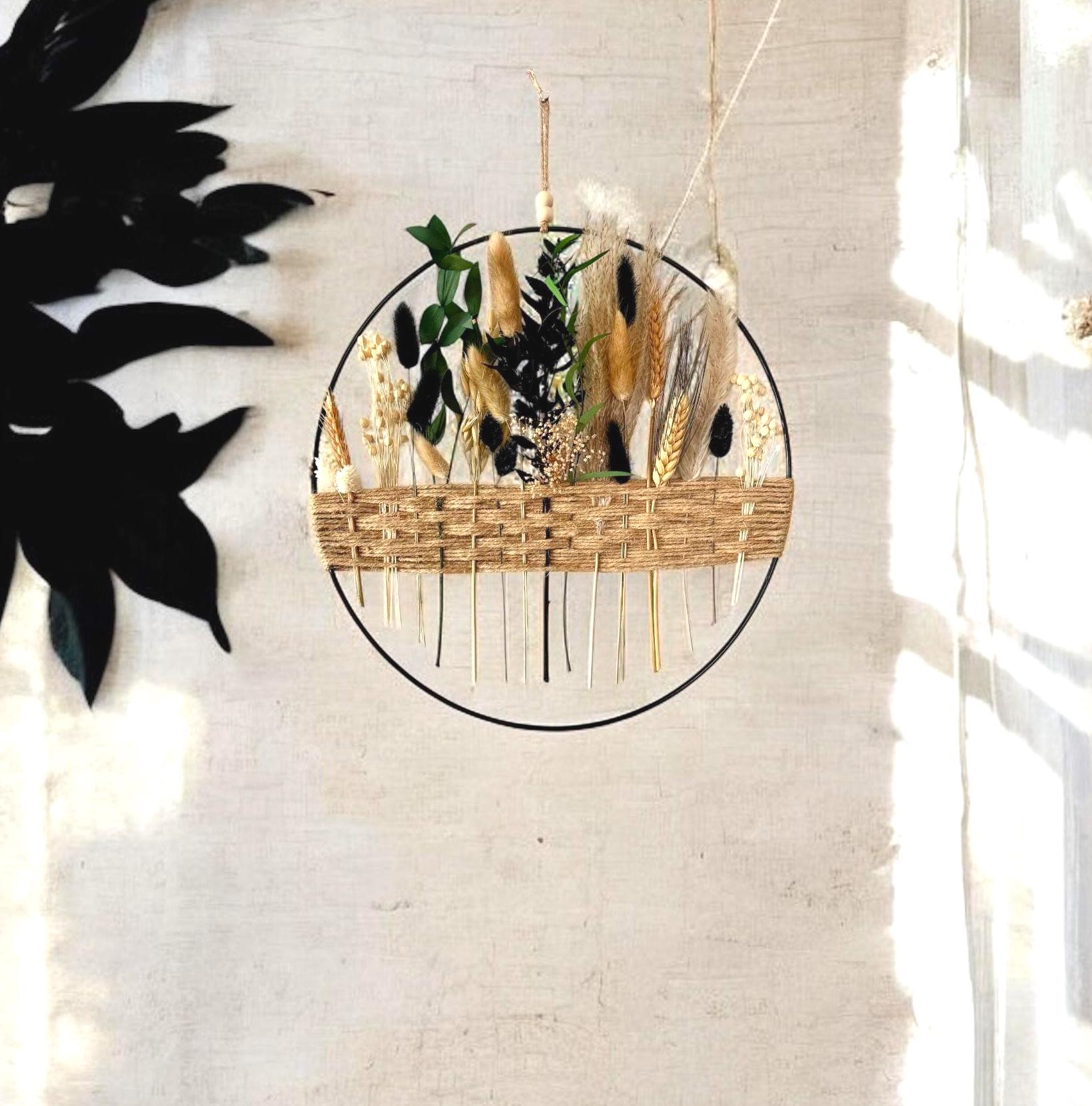 Black & Cream Dried Flower Wreath: Boho Farmhouse Wall Decor