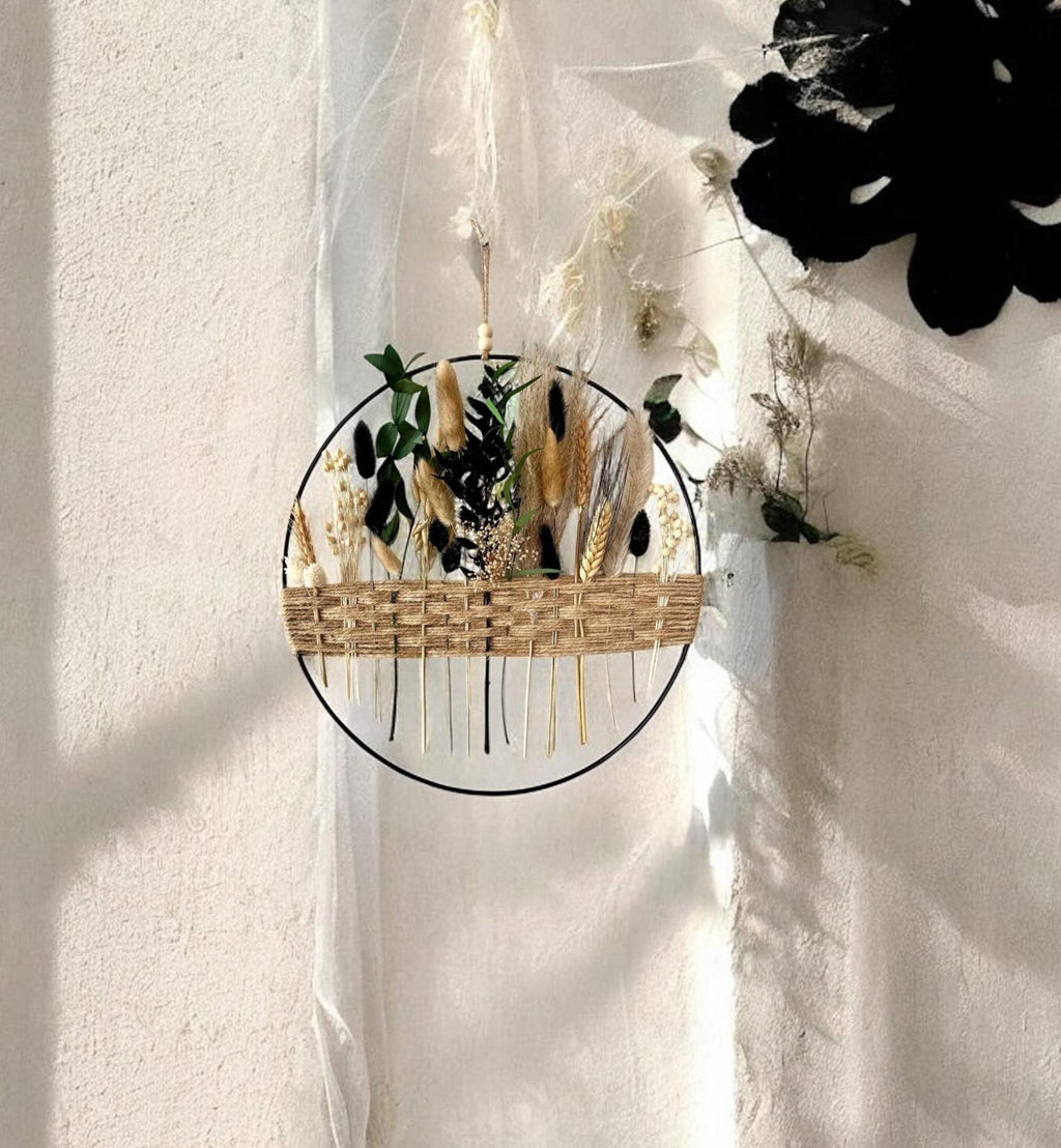 Black & Cream Dried Flower Wreath: Boho Farmhouse Wall Decor