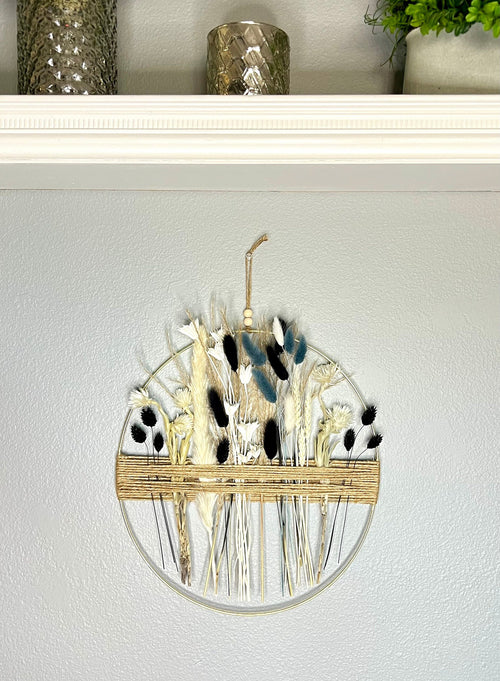 Black & Gold Dried Flower Hoop: Boho Farmhouse Wall Art