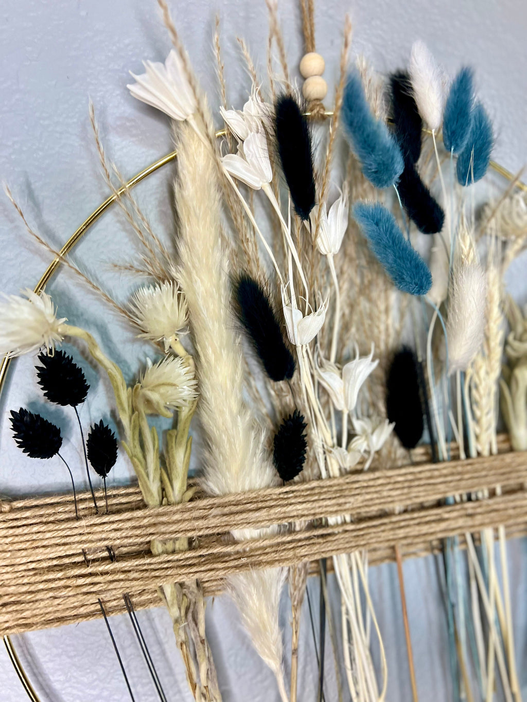 Black & Gold Dried Flower Hoop: Boho Farmhouse Wall Art