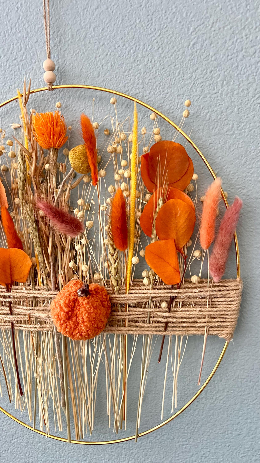 Autumn Pumpkin Dried Flower Wreath: Fall Boho Farmhouse Wall Decor