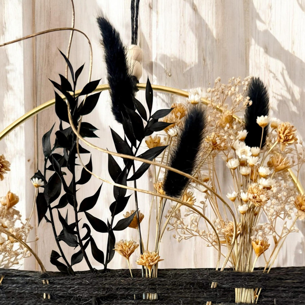 Black & Gold Dried Flower Wreath: Boho Farmhouse Wall Decor
