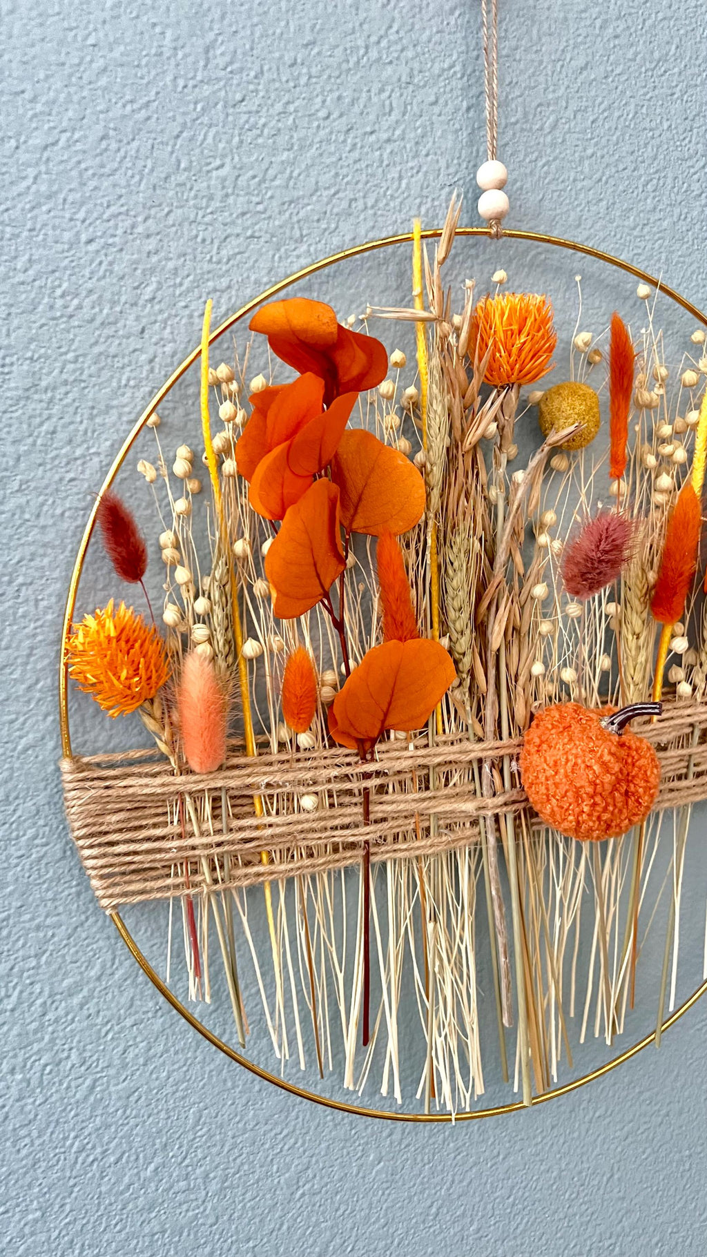 Autumn Pumpkin Dried Flower Wreath: Fall Boho Farmhouse Wall Decor