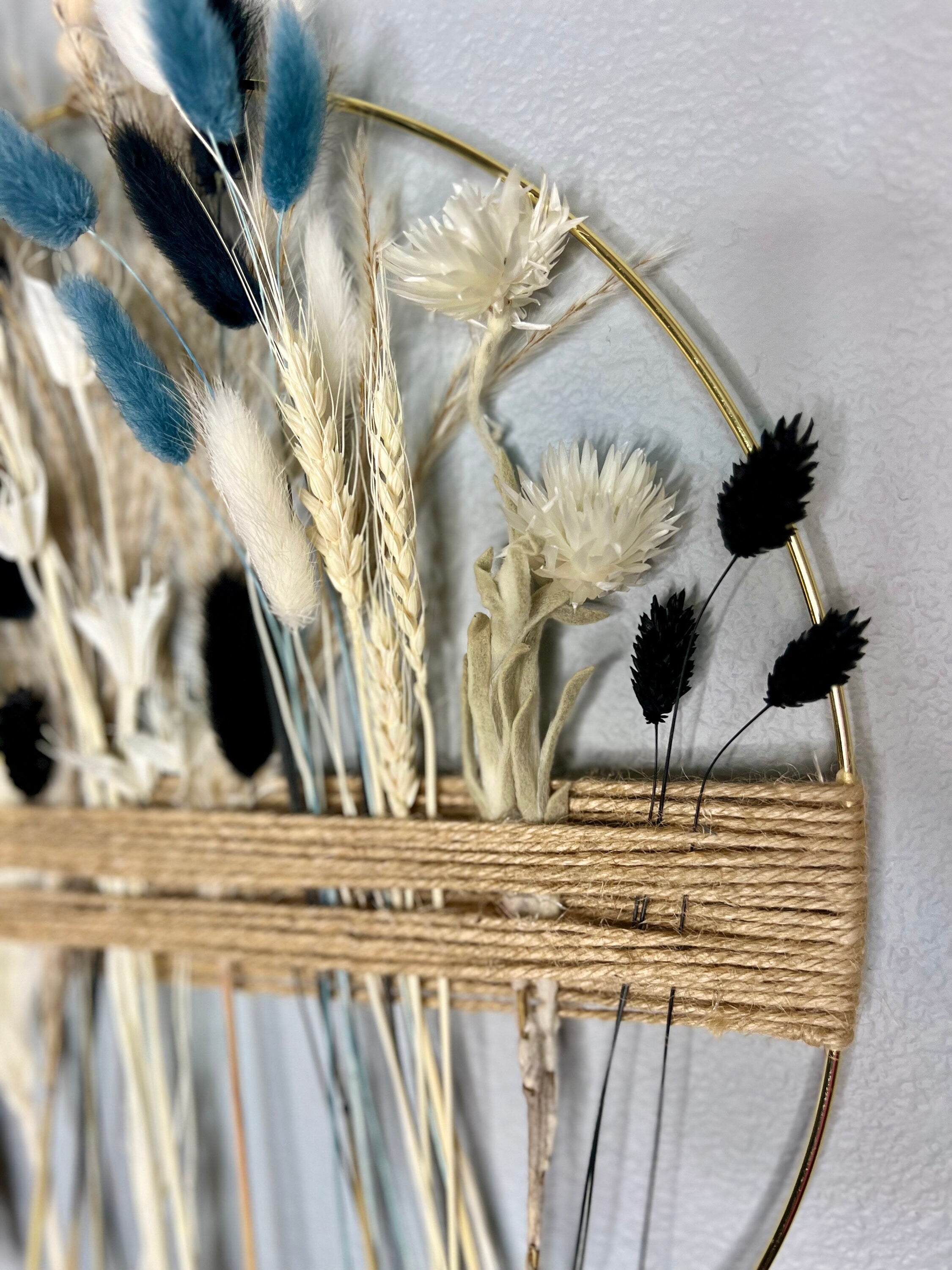 Black & Gold Dried Flower Hoop: Boho Farmhouse Wall Art