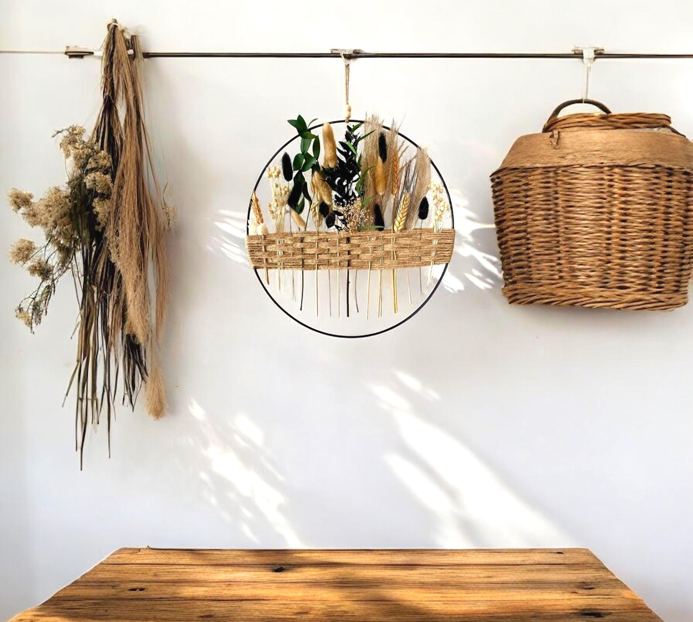 Black & Cream Dried Flower Wreath: Boho Farmhouse Wall Decor