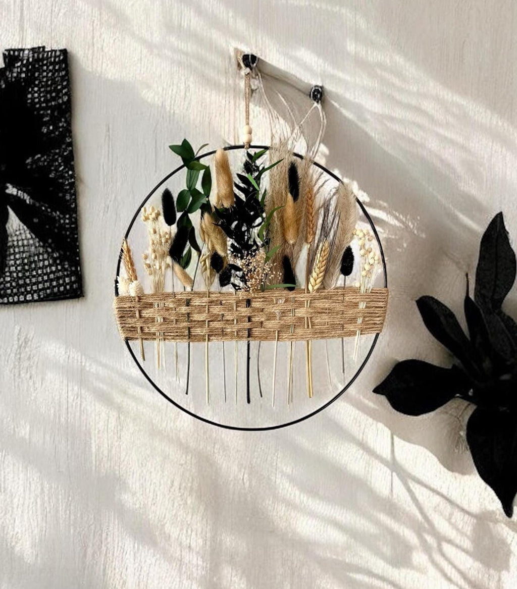 Black & Cream Dried Flower Wreath: Boho Farmhouse Wall Decor