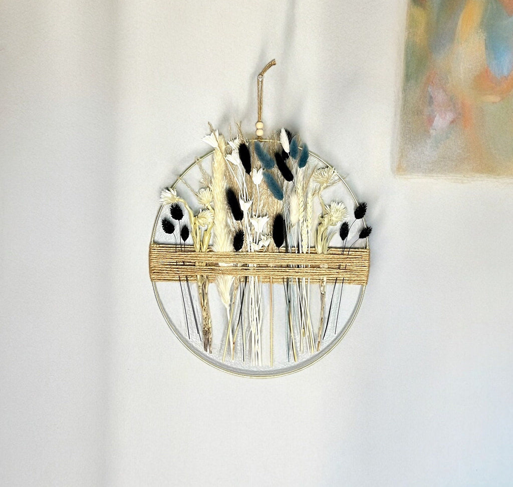 Black & Gold Dried Flower Hoop: Boho Farmhouse Wall Art