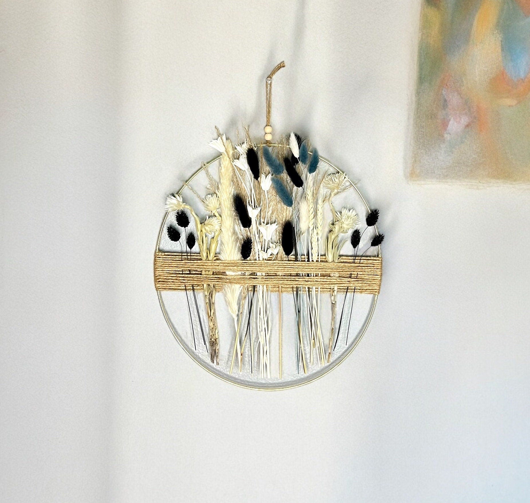 Black & Gold Dried Flower Hoop: Boho Farmhouse Wall Art