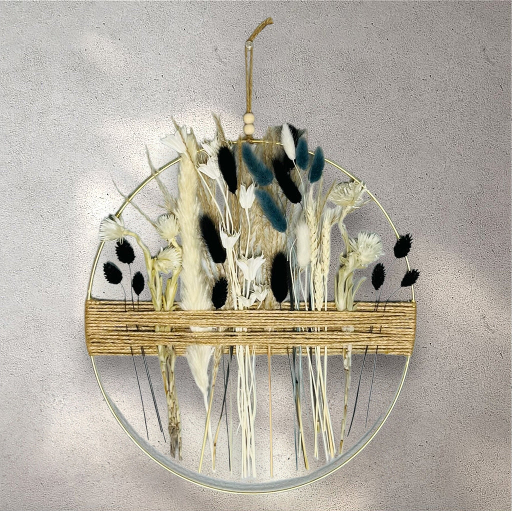 Black & Gold Dried Flower Hoop: Boho Farmhouse Wall Art